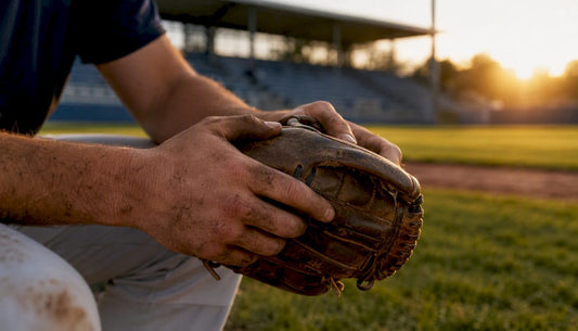 Baseball glove with scripture verse held by athlete