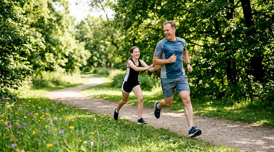 Parent and teen playing tag outdoors