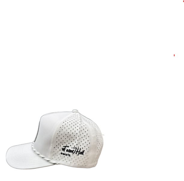 The alternate #TeamJHall white snapback, angled toward the side to display the #TeamJHall and #Wants logo.